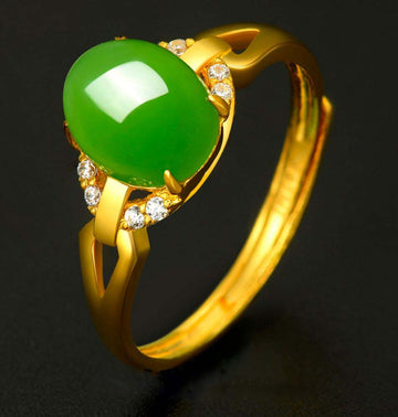 Pure Gold Inlaid Hetian Jade Jasper Jade Ring-Tajade